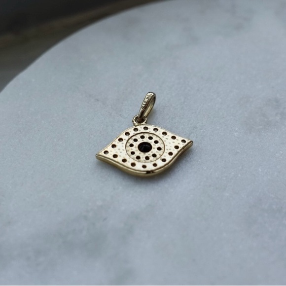 Black, Blue and White Cubic Zirconia Evil Eye Pendant in 10K Solid Gold - Picture 5 of 7